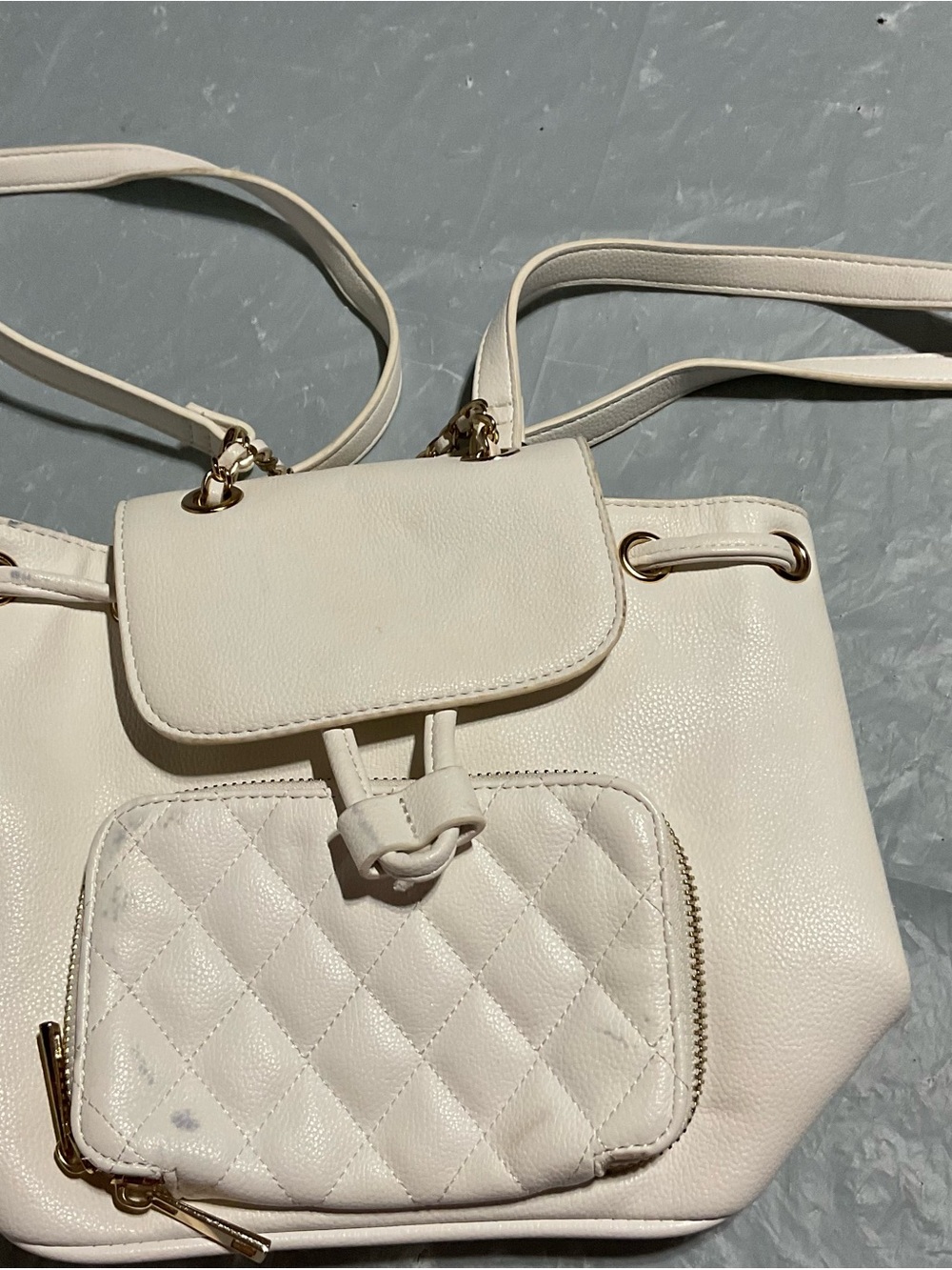 Cream Quilted Front Pocket Shoulder Bag - Stylish Everyday Tote a small stain